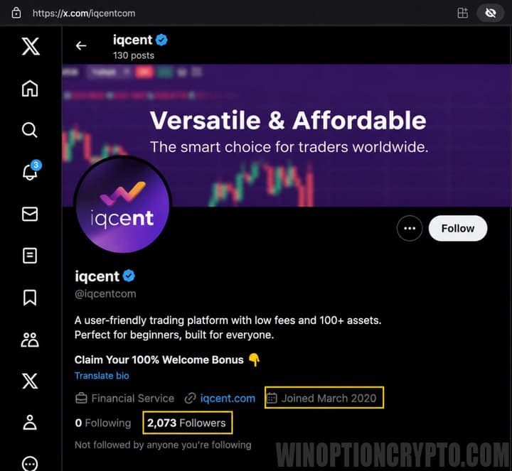 account in X iqcent