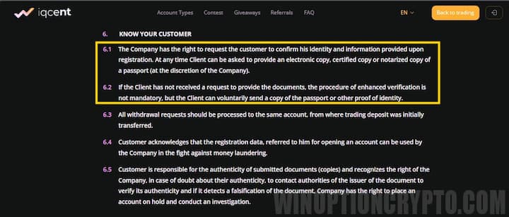 verification requirements in iqcent