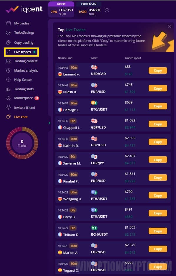 successful deals of iqcent traders