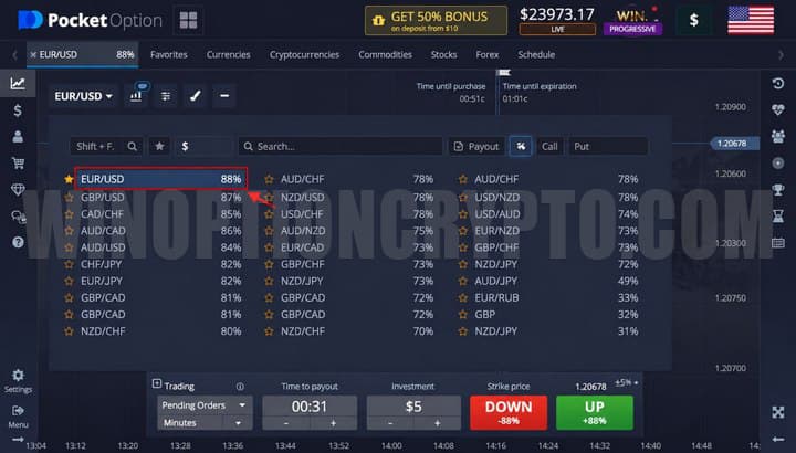 choosing a currency pair from a broker