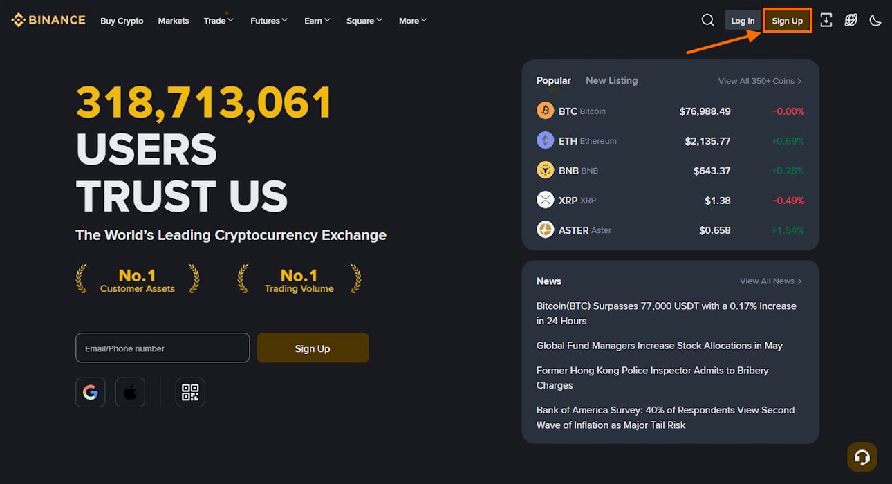 binance home page