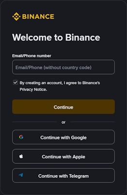 register on binance