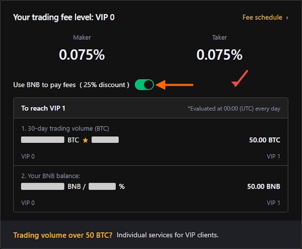 reduction of commissions on binance