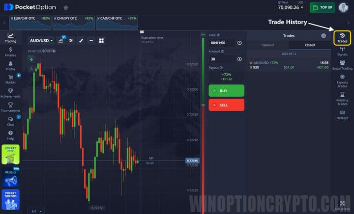 Pocket option transaction history