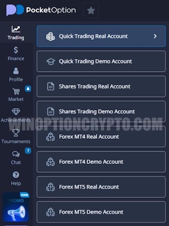 choice of trading in pocket option