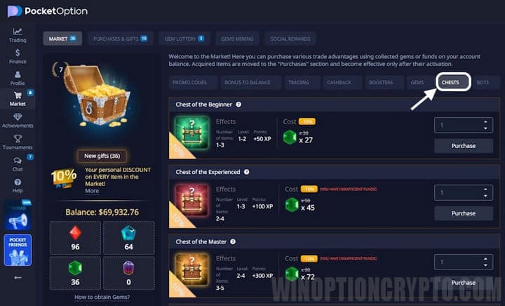 chests with gifts from pocket option