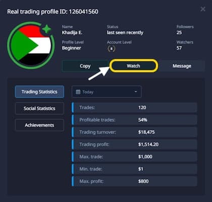 Adding a trader to your watchlist