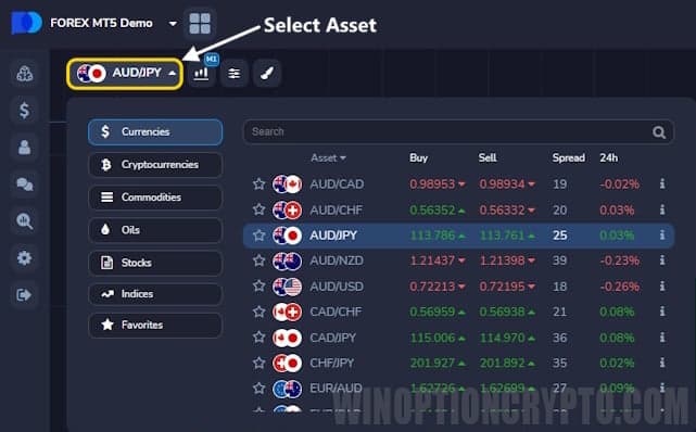 bar settings in Forex MT5 from PocketOption