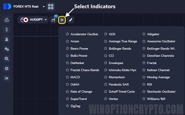 setting up the display of indicators in Forex MT5 from PocketOption