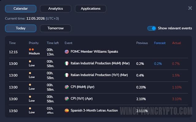 economic calendar in Forex MT5 from PocketOption