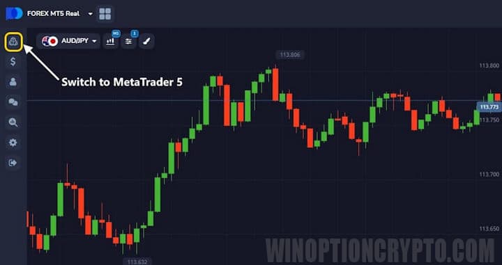 going to the web terminal in Forex MT5 from PocketOption