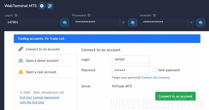 connection to a trading account
