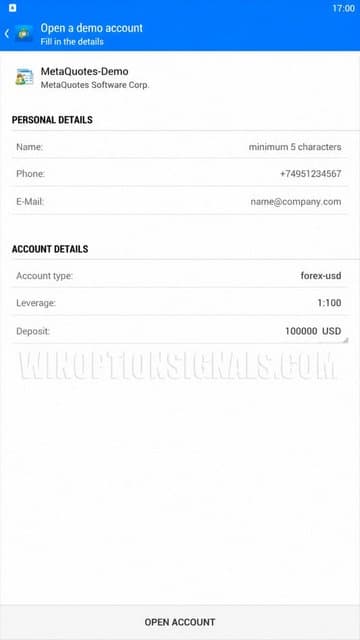 opening a demo account