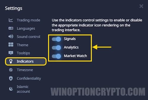 Indicators in settings