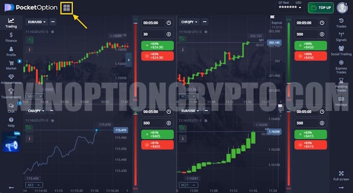 4 graphics in one window pocket option