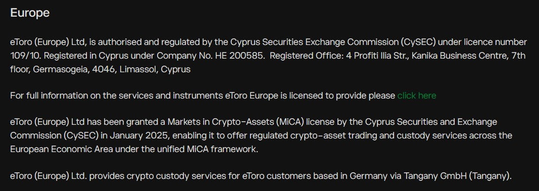 eToro Licenses