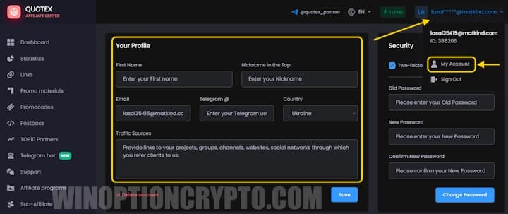 withdrawal of profits from the affiliate program