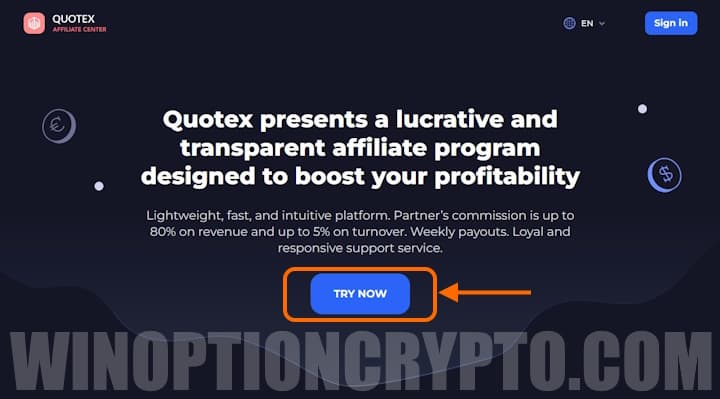 Quotex affiliate registration button