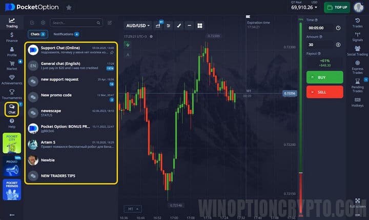 how to connect to support service in pocket option