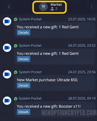 notifications from broker Pocket Option