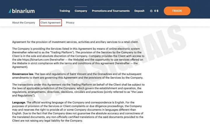 Binarium Broker User Agreement