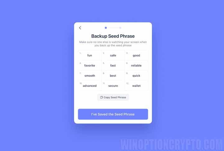 Creating a seed phrase in Rabbit Wallet