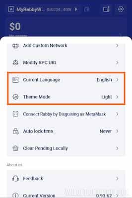 Rabbit Wallet settings