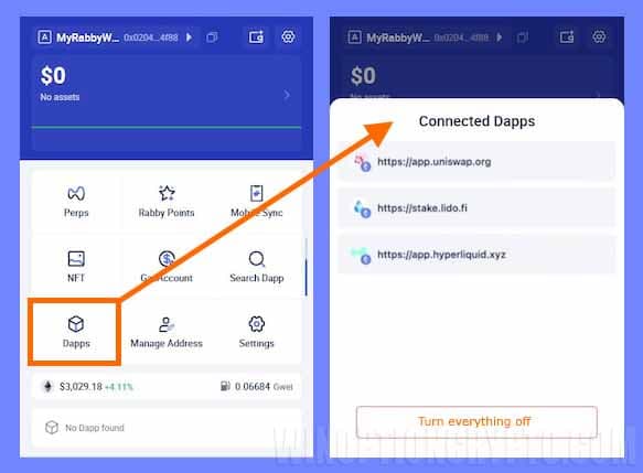 connected apps to Rabbit Wallet