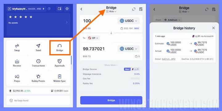 Bridge feature in Rabbit Wallet