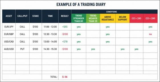 example of a trader's diary