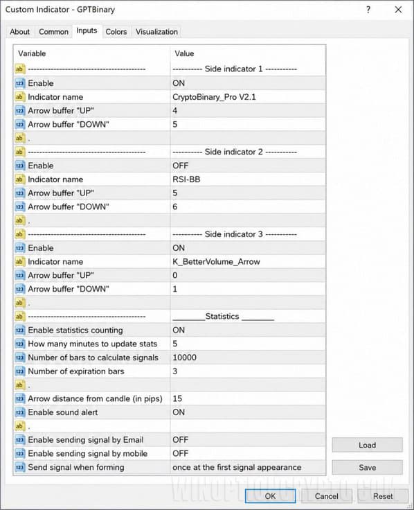 settings in gpt binary