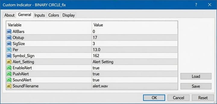 Binary Circle indicator settings