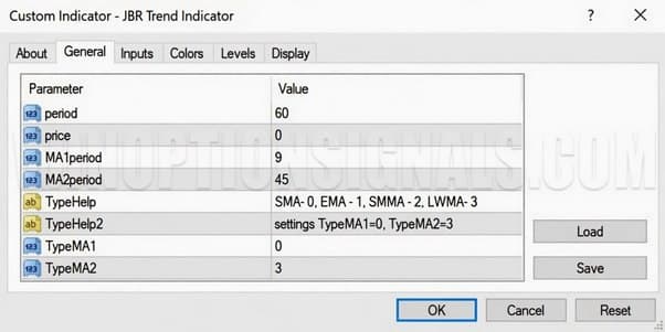 Setting up the indicator for binary options JBR Trend Indicator