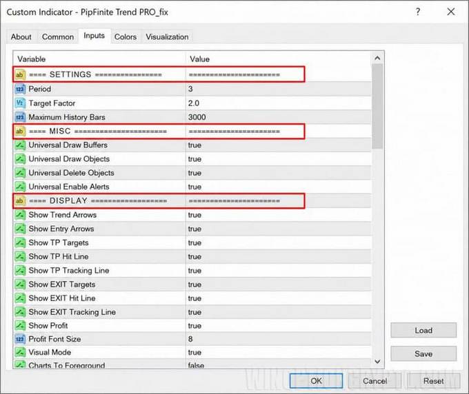 pipfinite trend pro settings