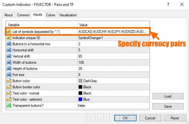 Setting up indicators in FX VECTOR
