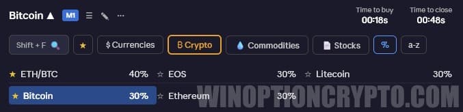 Selecting a cryptocurrency asset
