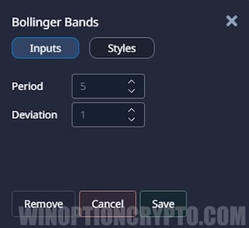 Bollinger Bands settings in Pocket Option